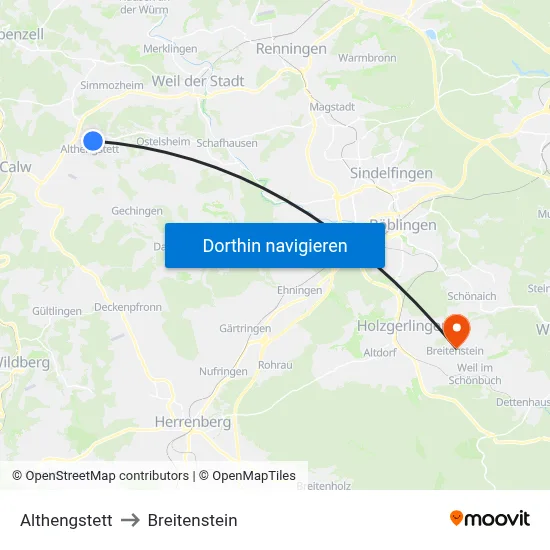 Althengstett to Breitenstein map