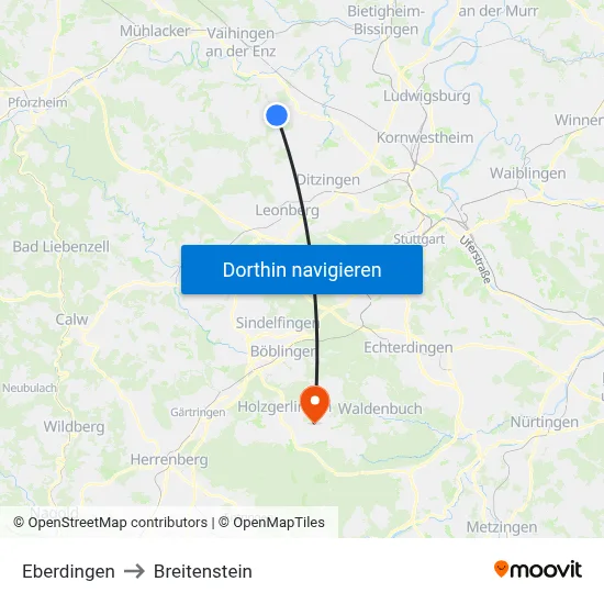 Eberdingen to Breitenstein map