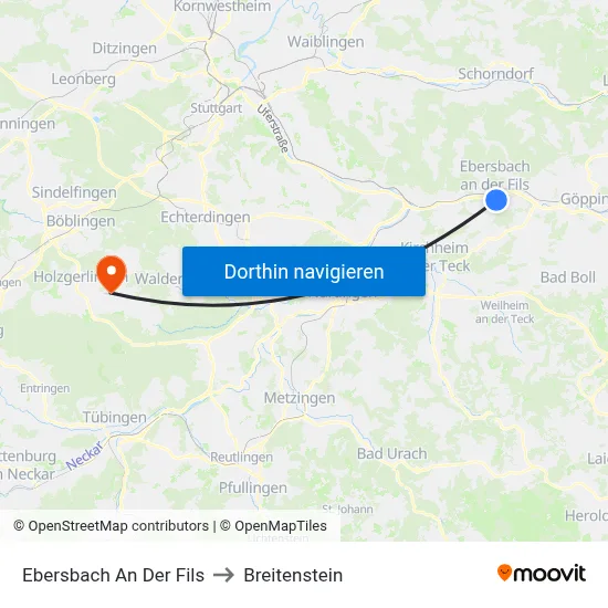 Ebersbach An Der Fils to Breitenstein map