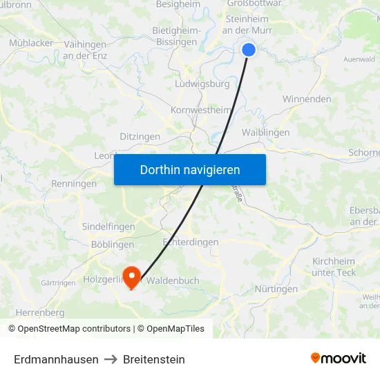 Erdmannhausen to Breitenstein map