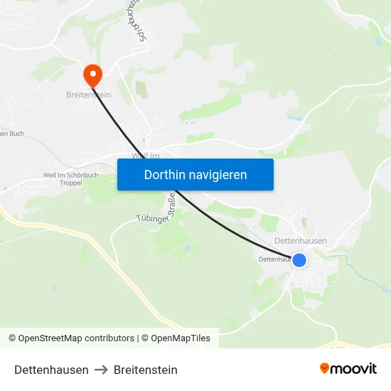 Dettenhausen to Breitenstein map