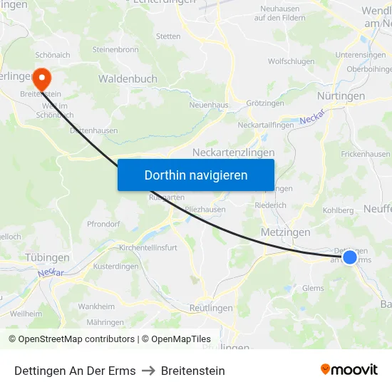 Dettingen An Der Erms to Breitenstein map