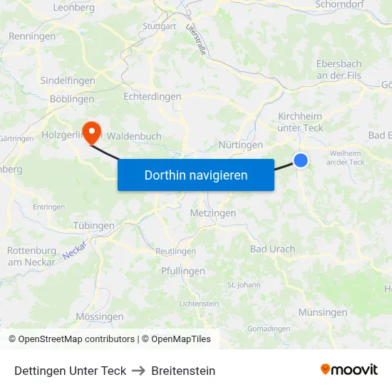 Dettingen Unter Teck to Breitenstein map