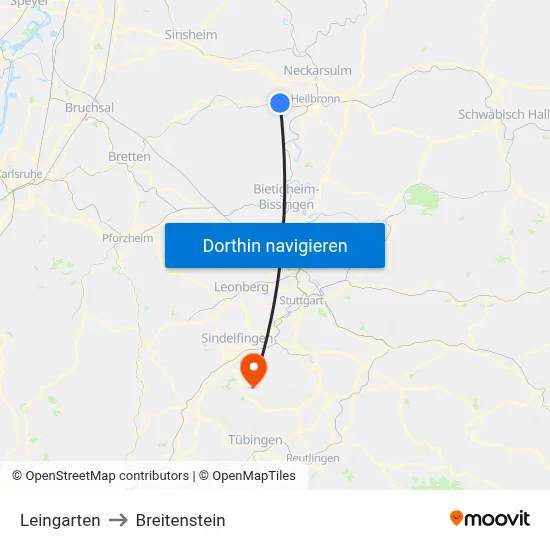 Leingarten to Breitenstein map
