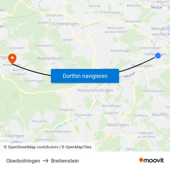 Oberboihingen to Breitenstein map