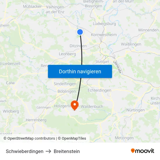 Schwieberdingen to Breitenstein map