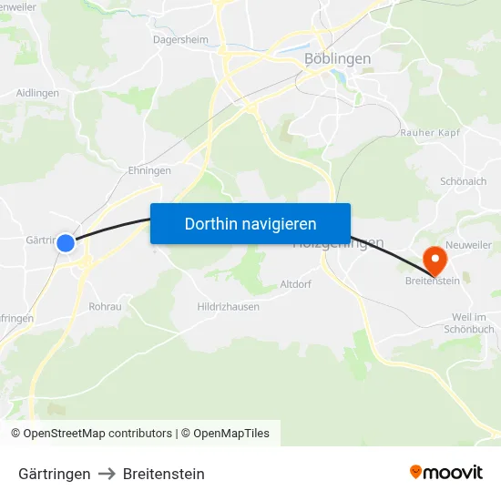 Gärtringen to Breitenstein map