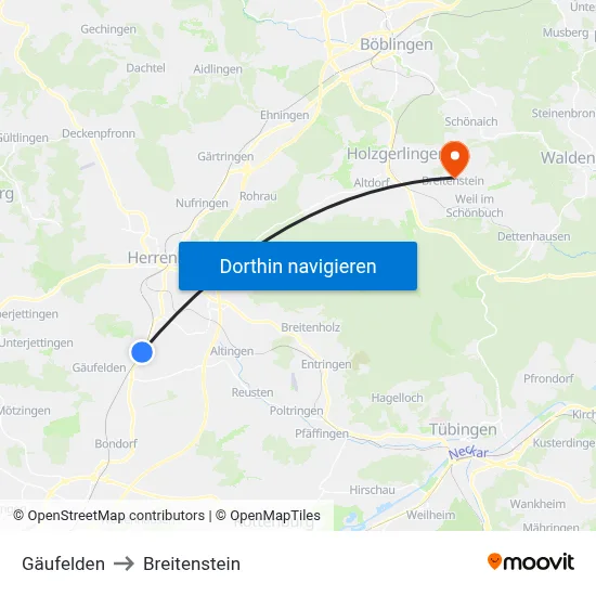 Gäufelden to Breitenstein map