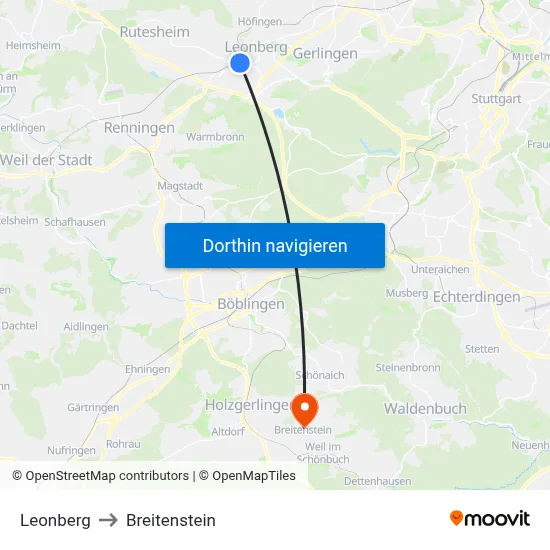 Leonberg to Breitenstein map