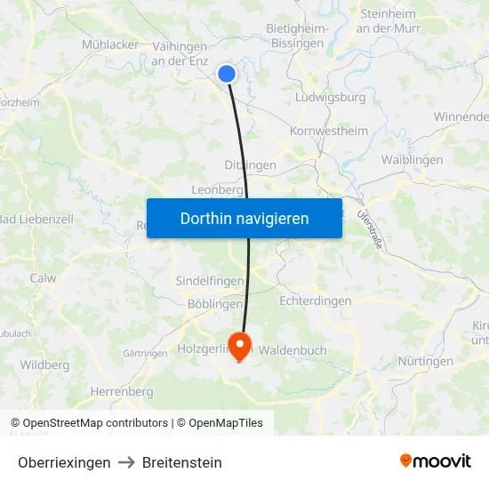 Oberriexingen to Breitenstein map