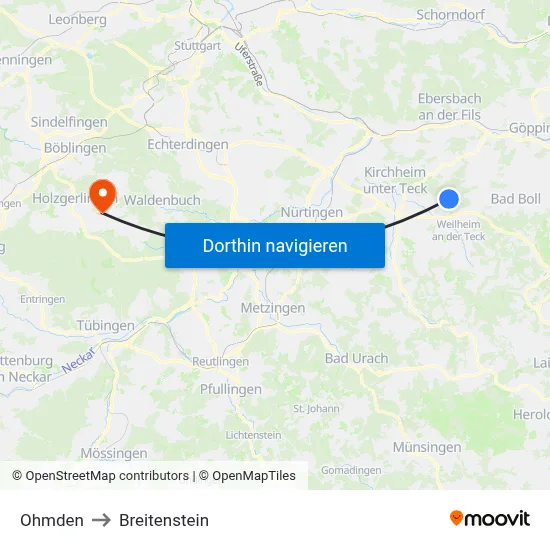 Ohmden to Breitenstein map