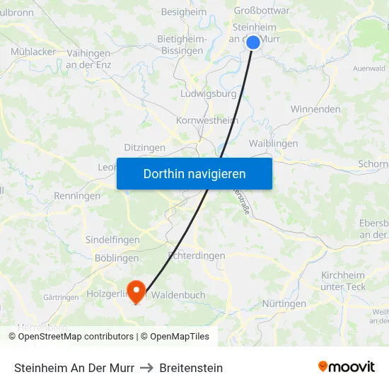 Steinheim An Der Murr to Breitenstein map