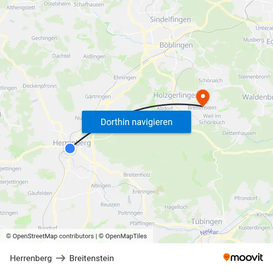 Herrenberg to Breitenstein map