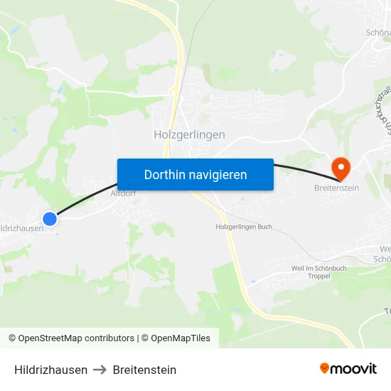 Hildrizhausen to Breitenstein map
