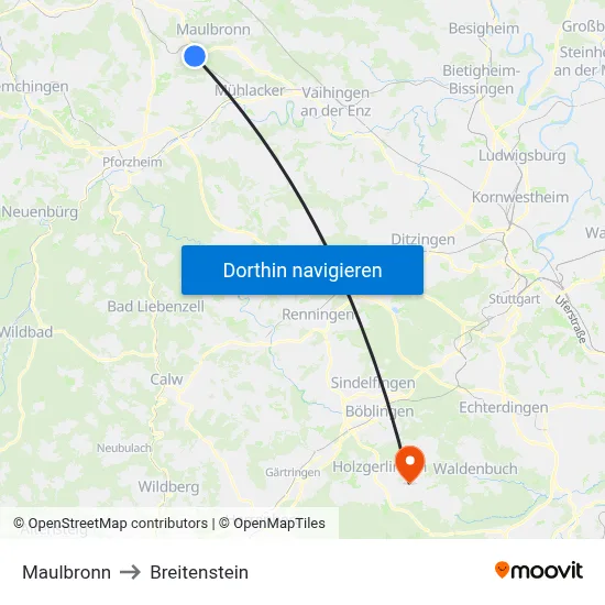 Maulbronn to Breitenstein map