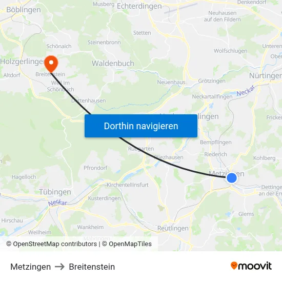Metzingen to Breitenstein map
