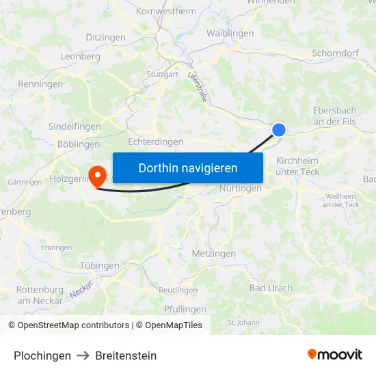 Plochingen to Breitenstein map