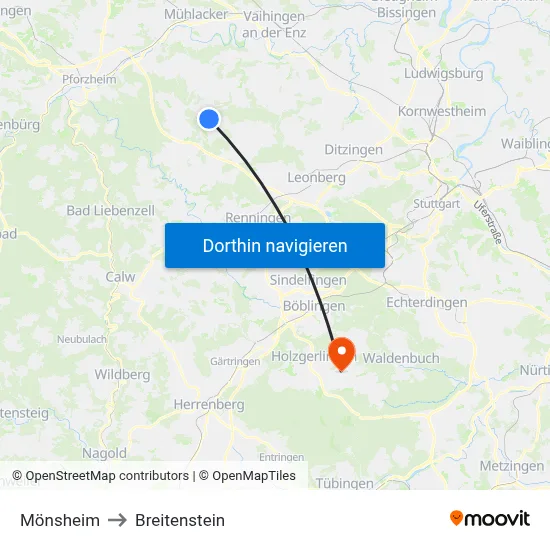 Mönsheim to Breitenstein map