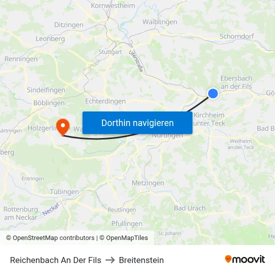 Reichenbach An Der Fils to Breitenstein map