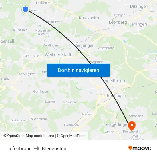 Tiefenbronn to Breitenstein map