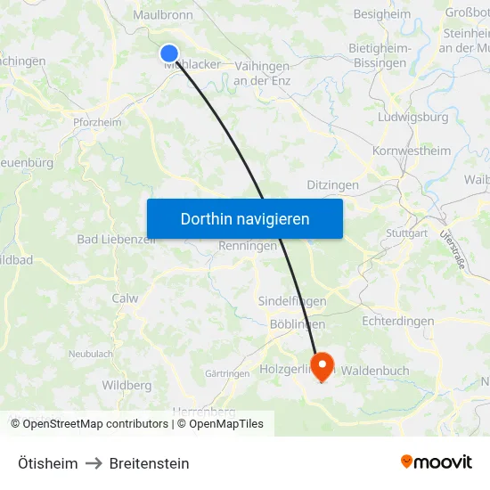 Ötisheim to Breitenstein map