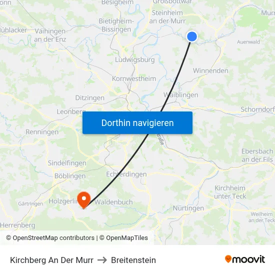 Kirchberg An Der Murr to Breitenstein map