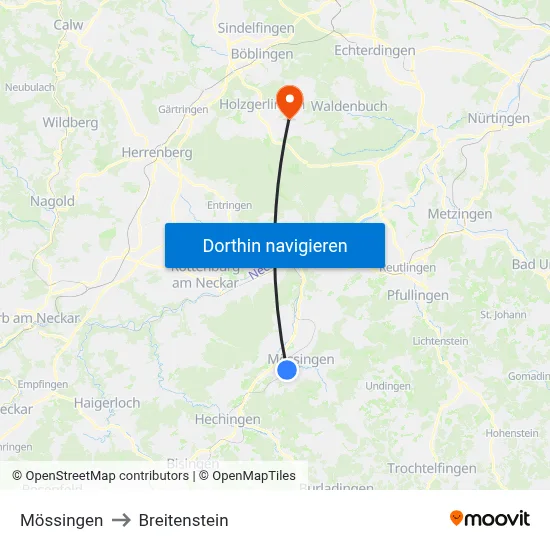Mössingen to Breitenstein map