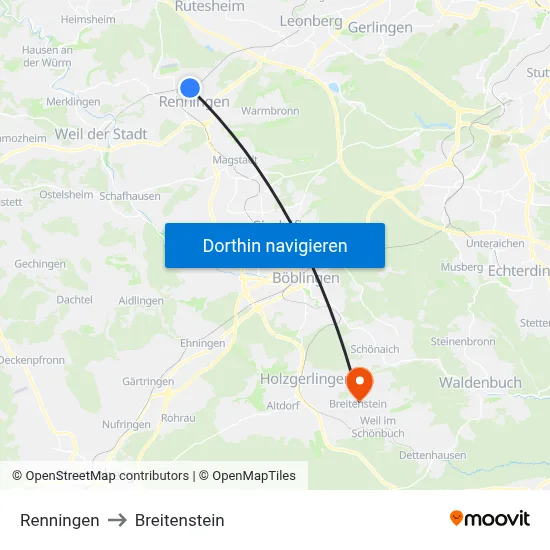 Renningen to Breitenstein map