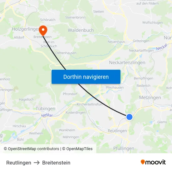 Reutlingen to Breitenstein map