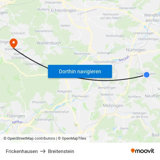 Frickenhausen to Breitenstein map