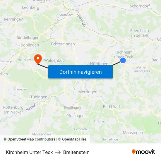 Kirchheim Unter Teck to Breitenstein map