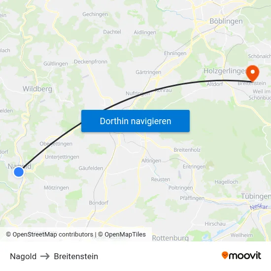 Nagold to Breitenstein map