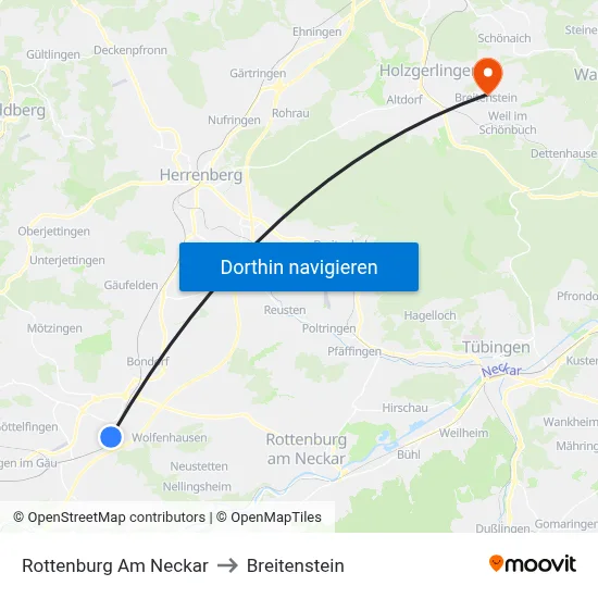 Rottenburg Am Neckar to Breitenstein map