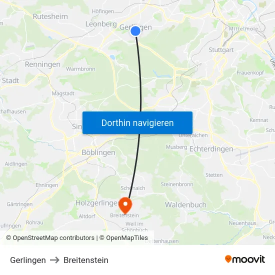 Gerlingen to Breitenstein map