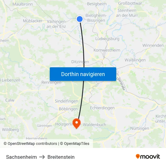 Sachsenheim to Breitenstein map