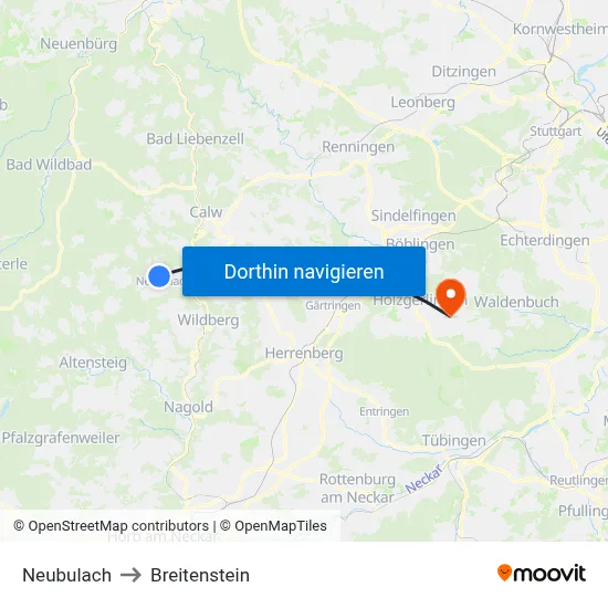 Neubulach to Breitenstein map