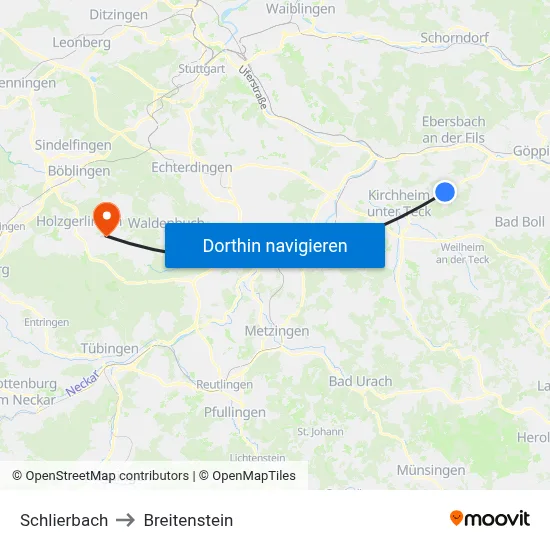 Schlierbach to Breitenstein map