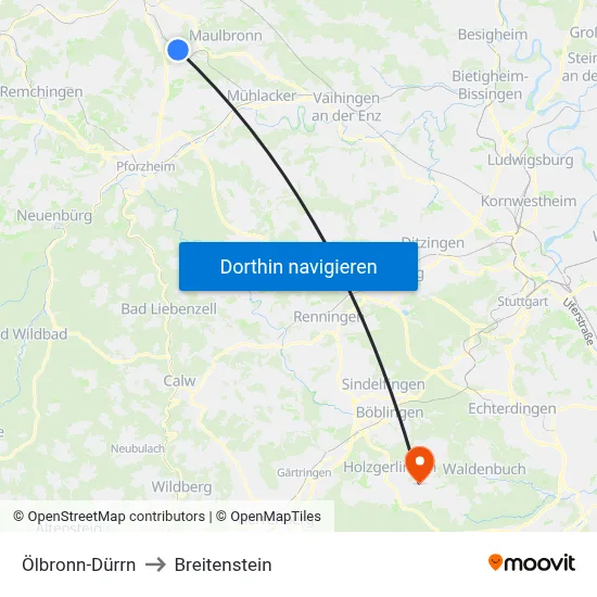 Ölbronn-Dürrn to Breitenstein map