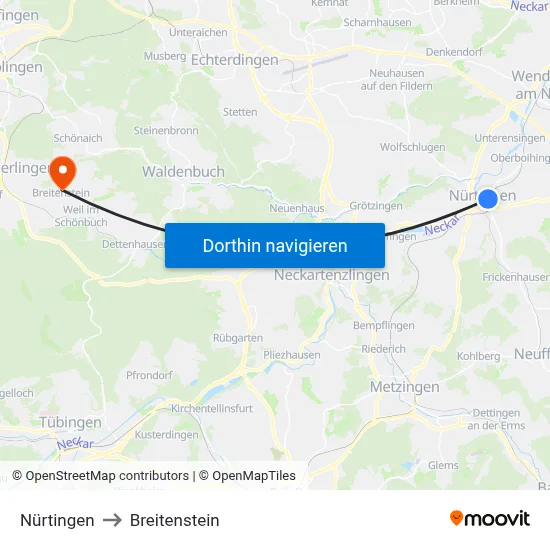 Nürtingen to Breitenstein map