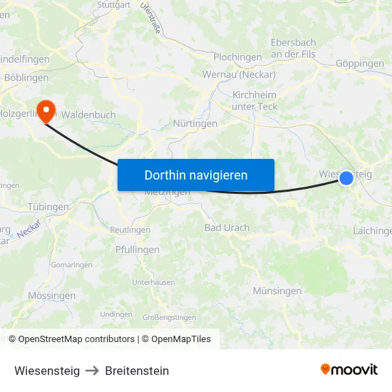Wiesensteig to Breitenstein map