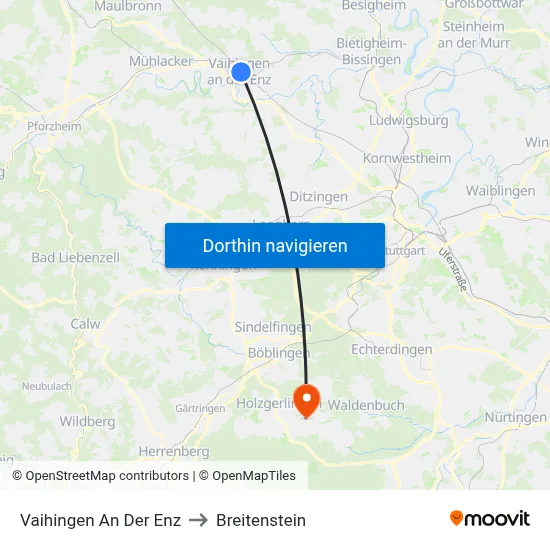 Vaihingen An Der Enz to Breitenstein map