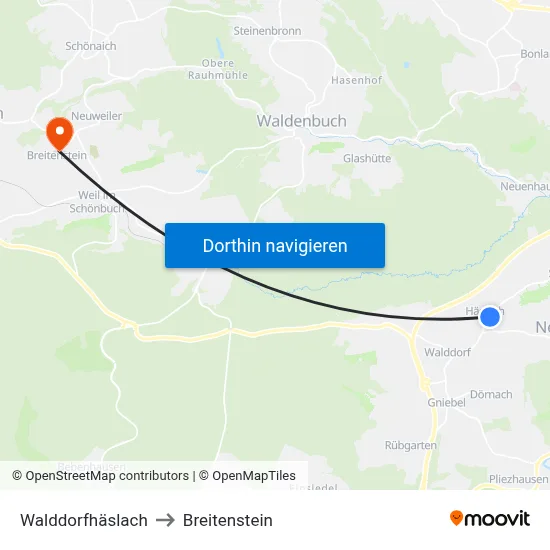 Walddorfhäslach to Breitenstein map