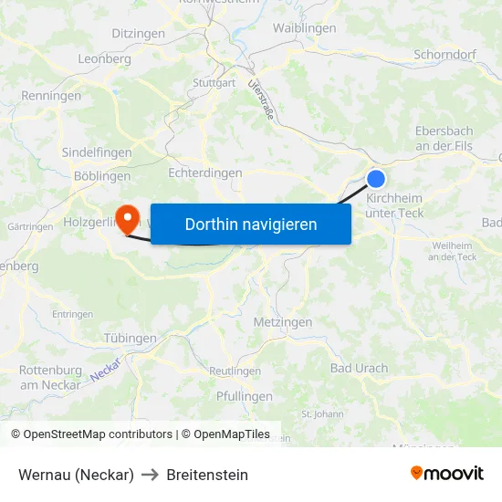 Wernau (Neckar) to Breitenstein map