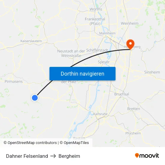 Dahner Felsenland to Bergheim map
