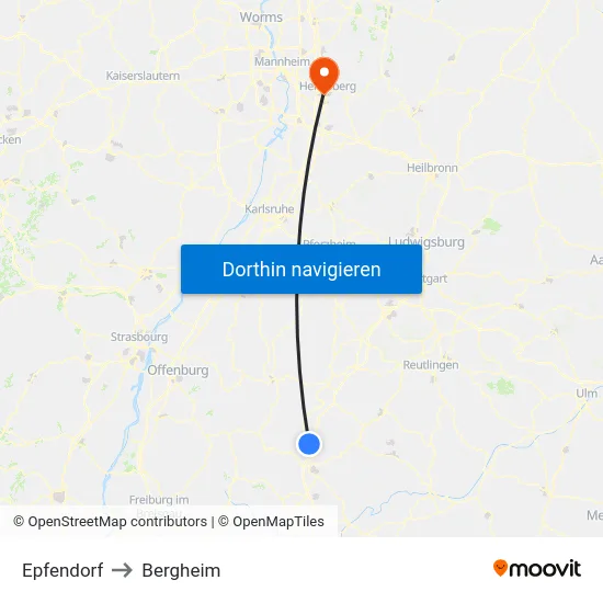 Epfendorf to Bergheim map