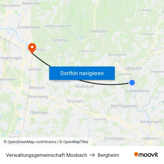 Verwaltungsgemeinschaft Mosbach to Bergheim map