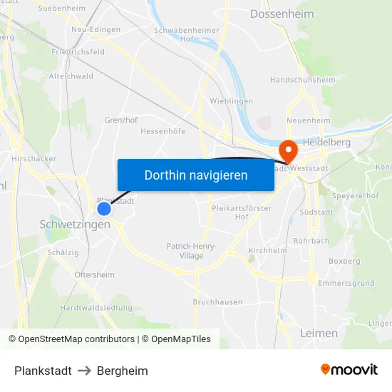 Plankstadt to Bergheim map