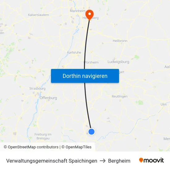 Verwaltungsgemeinschaft Spaichingen to Bergheim map
