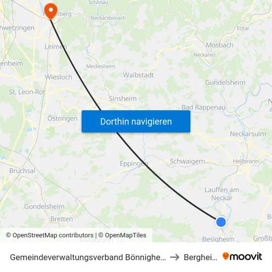 Gemeindeverwaltungsverband Bönnigheim to Bergheim map