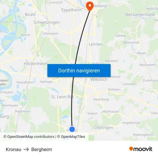 Kronau to Bergheim map